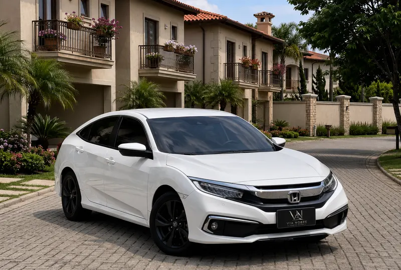 Honda Civic blindado da frota Via Nobre estacionado em condomínio na Zona Sul do Rio de Janeiro